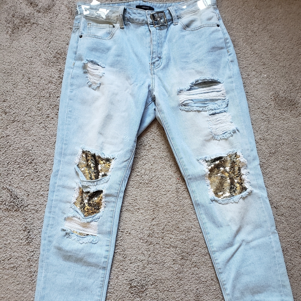 Forever 21 Sequin ripped jeans